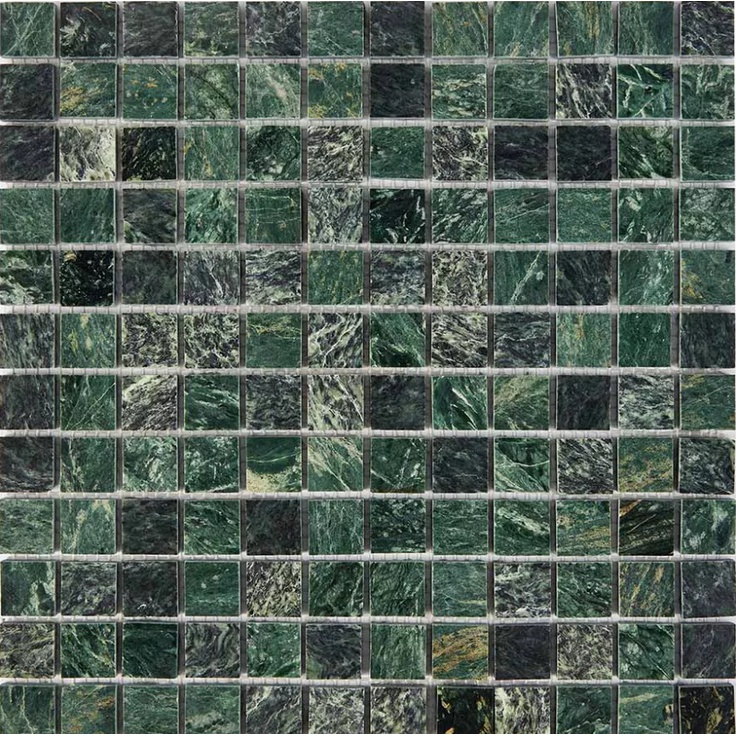 Мозаика 215 Spider Green, чип 23x23 мм, сетка 305х305x6 мм, Полированная