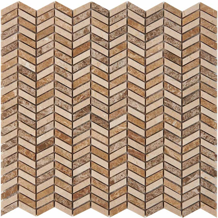 Мозаика 289  Light Emperador, Cream marfil, чип 27x10 мм, сетка 298х307x8 мм, Полированная