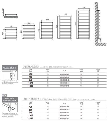 Полотенцесушитель Cordivari Alessandra electric polished stainless steel в интернет-магазине MasterSPA