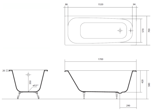 Ванна чугунная прямоугольная Сигма 170х70 в интернет-магазине MasterSPA