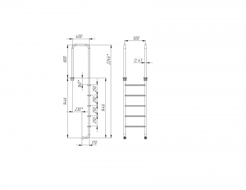 Лестница Wall со ступеньками "Luxe", AISI-316 (5 ступеней) – Купить в Калининграде - Интернет-магазин Мастер Спа