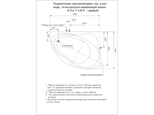 Ванна акриловая Альтаир 160х110 (левая, с фронтальным экраном, без гидромассажа) в интернет-магазине MasterSPA