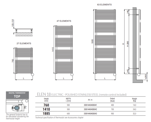 Электрический полотенцесушитель Cordivari Elen 18 Electric в интернет-магазине MasterSPA